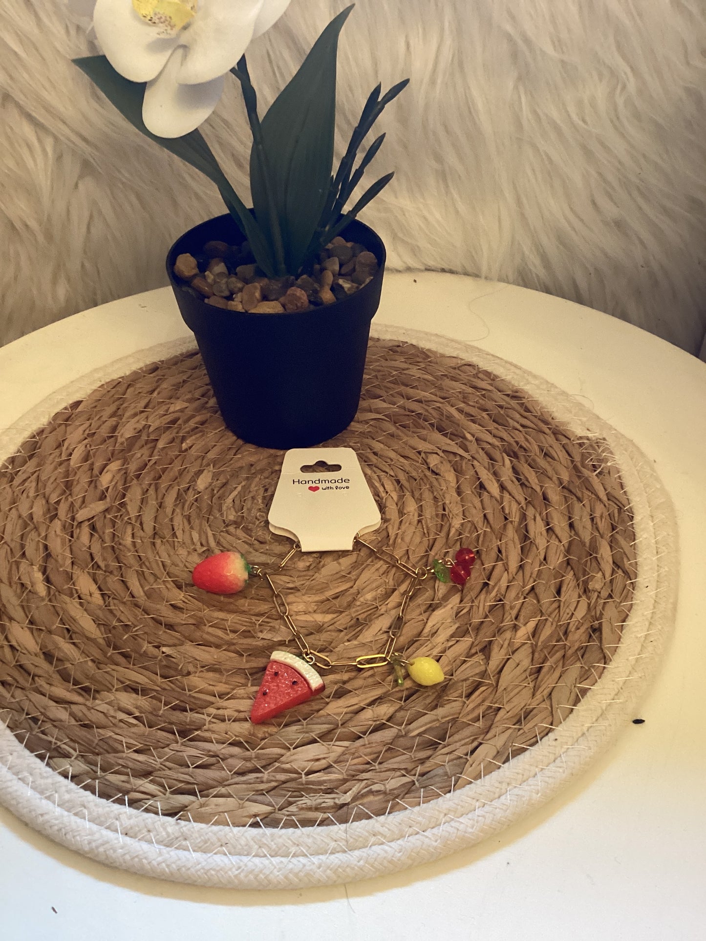 Bracelet avec breloques fruits fraise 🍓 pastèque 🍉 citron 🍋 cerise 🍒